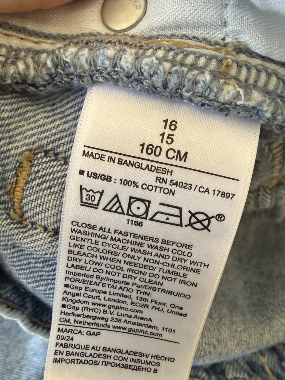 Gap Jeans Girls Low Stride Wide Leg Light Wash Distressed Size 16